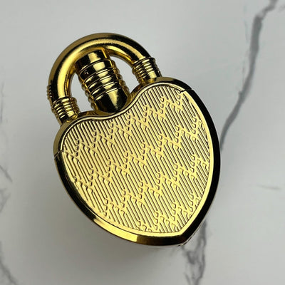 Gold Heart Lock Torch Lighter – refillable butane lighter with metallic gold heart design and jet flame ignition, perfect gift for loved ones