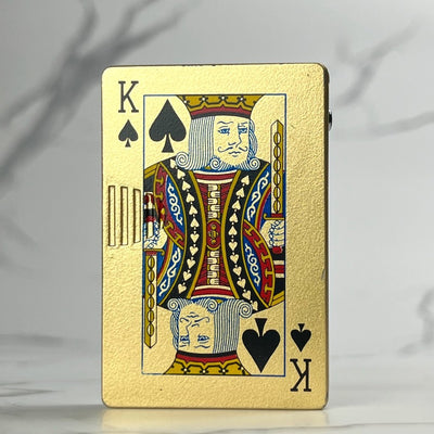 Gold King Torch Lighter – refillable butane poker card lighter with metallic gold King design and jet flame ignition