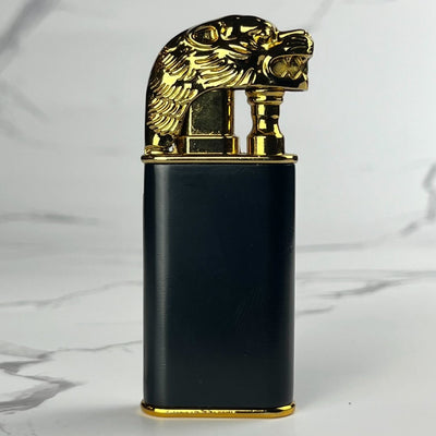 Gold Lion Beast Flame Lighter – refillable butane torch lighter with detailed gold lion head lid and black metallic body
