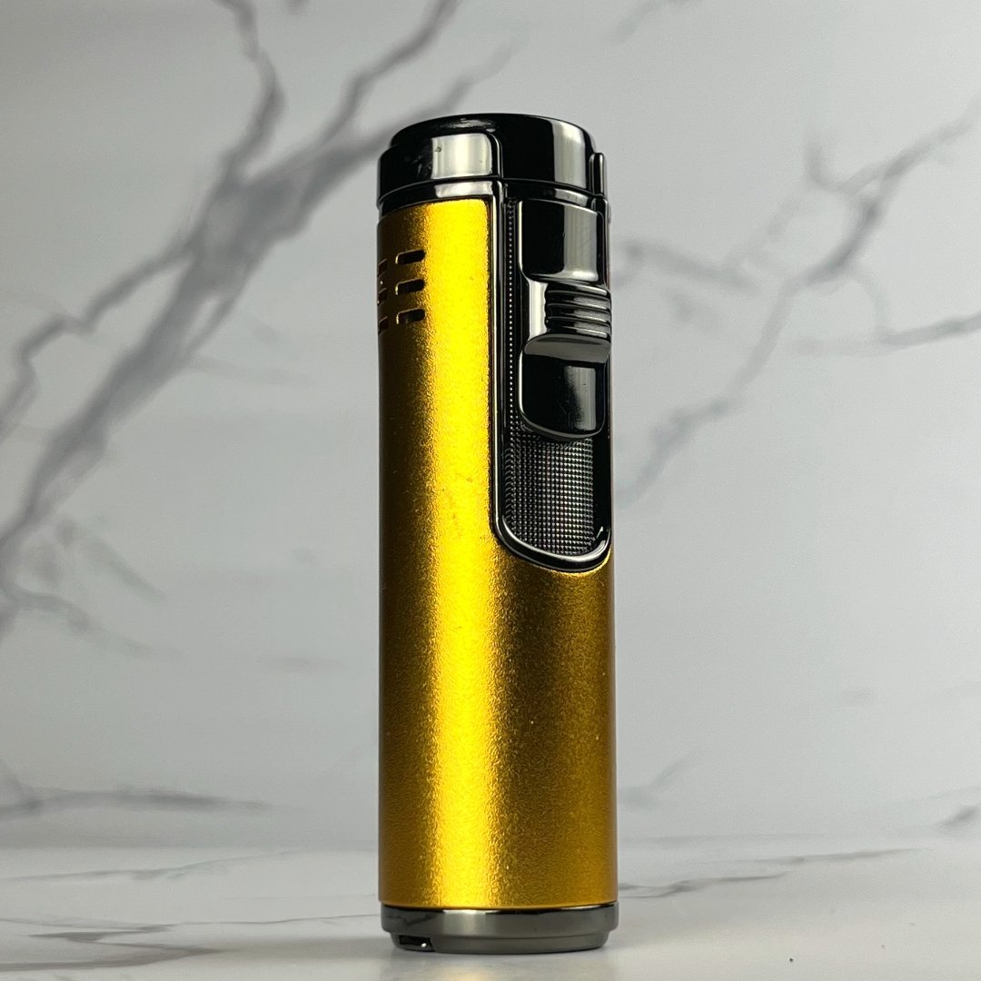 Gold Quad Torch Lighter – unique refillable 4 jet butane lighter with high-power torch flame
