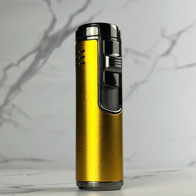 Gold Quad Torch Lighter – unique refillable 4 jet butane lighter with high-power torch flame
