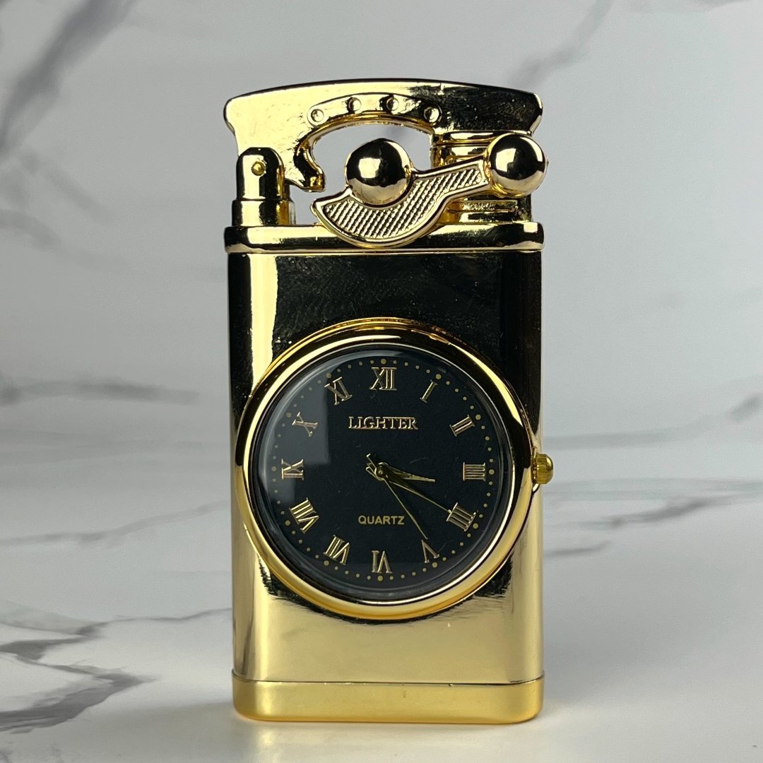 Gold Time Torch Lighter – unique refillable butane torch lighter with working LED clock face and blue flame