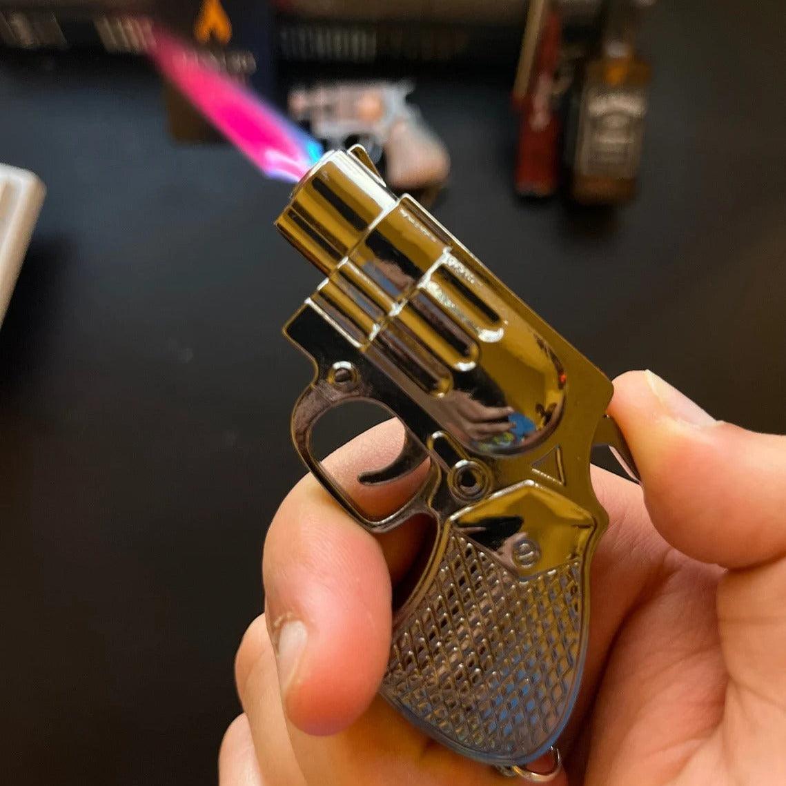 MINIATURE REVOLVER LIGHTER Silver with Black Handle