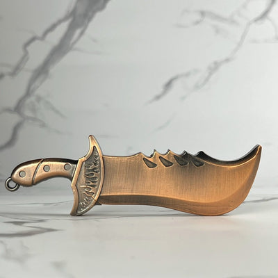 Red Copper Dagger Torch Lighter – refillable butane jet flame lighter with engraved guard and curved dagger-style blade