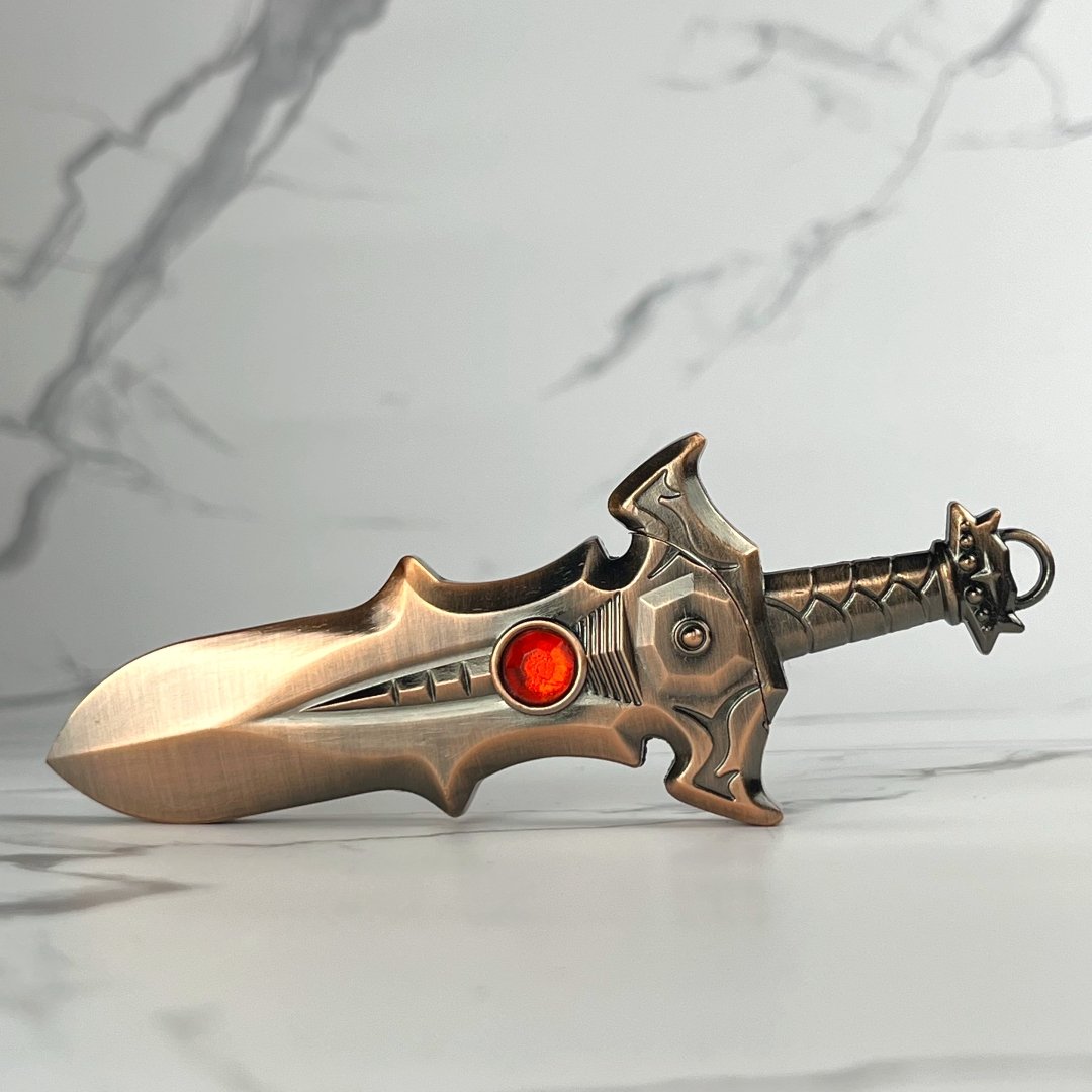 Red Copper Sword Torch Lighter – unique refillable butane jet flame lighter featuring red gem and metal sword-style handle