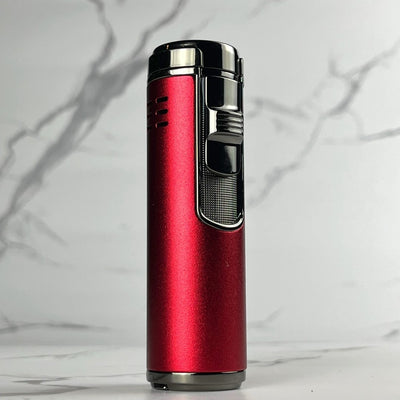 Red Quad Torch Lighter – refillable 4 jet butane lighter with powerful torch flame and slider ignition