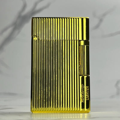 Side Strike Lighter – gold refillable butane lighter with side ignition wheel, sleek metallic finish, and modern design