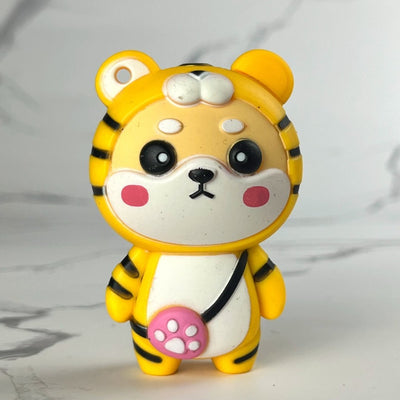 Tiger Flame Lighter – yellow refillable butane lighter shaped like a tiger cub with playful design and soft open flame ignition
